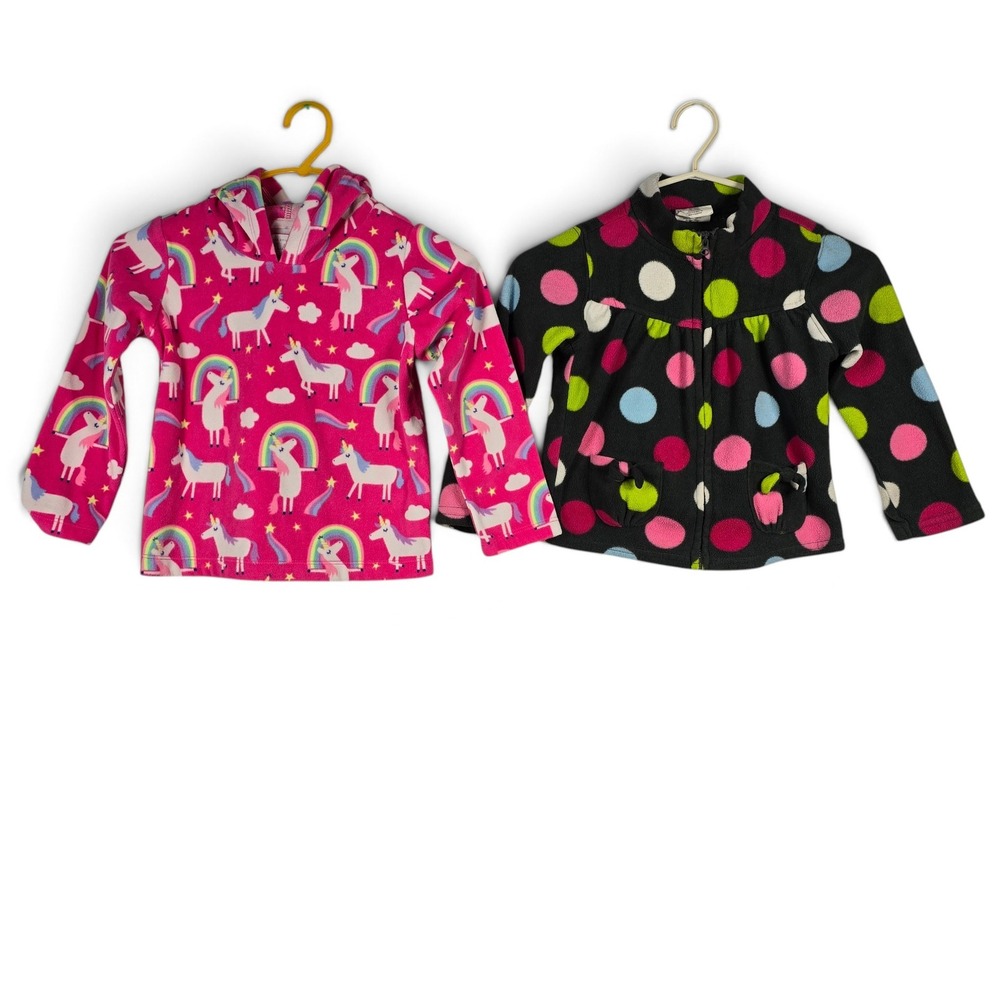 Childrens Place Crazy 8 Fleece Bundle Girls 4T Unicorn Polka Dot Pink Black 2pc